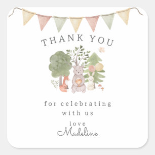 Sticker Carré Bois aquarelle   Amis de la forêt