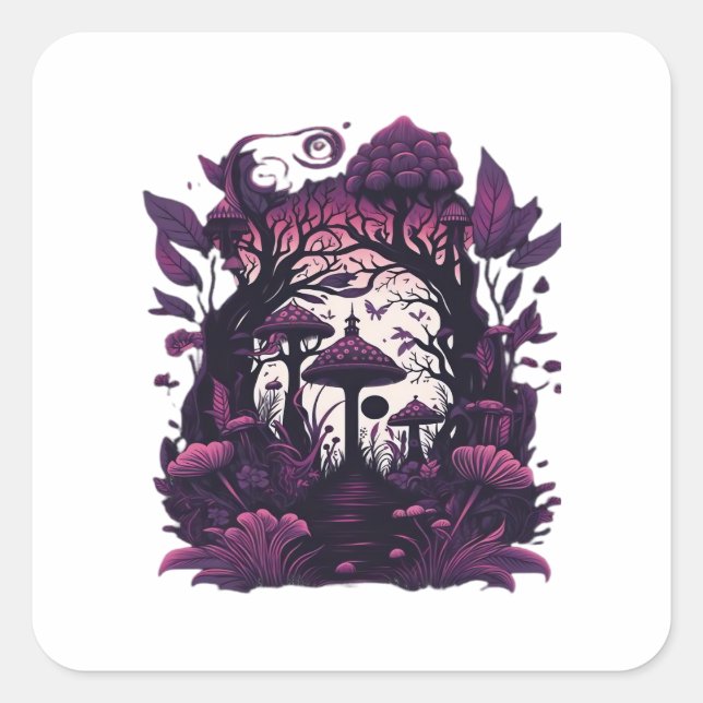 Sticker Carré Bois de champignons Whimsigoth Witchy sérigraphie  (Devant)