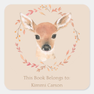 Sticker Carré Bois de forêt Animaux Aquarelle Cl minimaliste