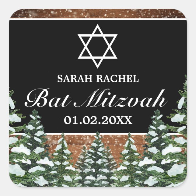 Sticker Carré Bois de neige noir et forêt Bat mitzvah de pin rur (Devant)