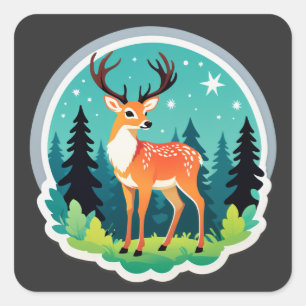 Sticker Carré Bois enchanté du Cerf