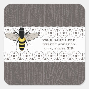 Sticker Carré Bois et dentelle Inspirée Miel Abeille Adresse