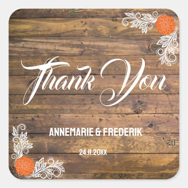Sticker Carré Bois et fleurs rustiques (Devant)