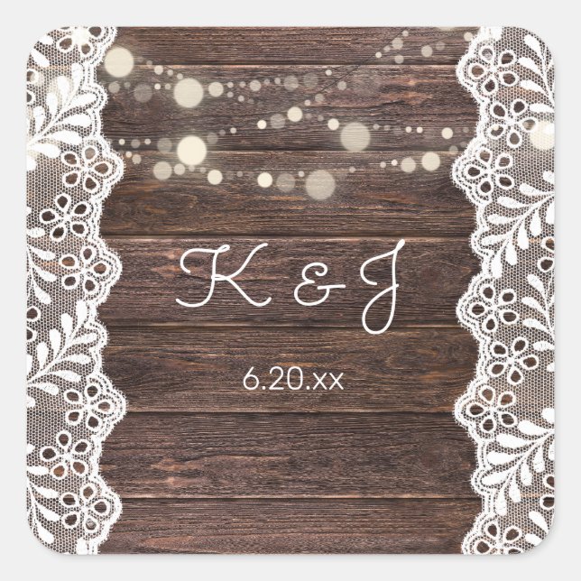 Sticker Carré Bois Jean Lace & String Lights Monogramme (Devant)