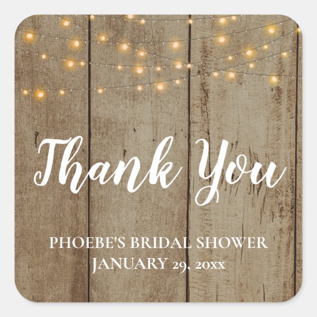 Sticker Carré Bois Rustique Thème Chaîne Lumières Fête des marié (Devant)