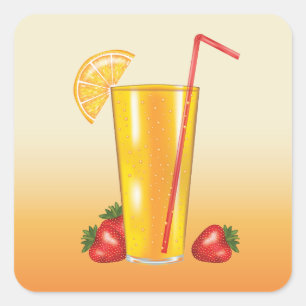 Sticker Carré Boisson Tropicale Orange aux Fruits de Fraise