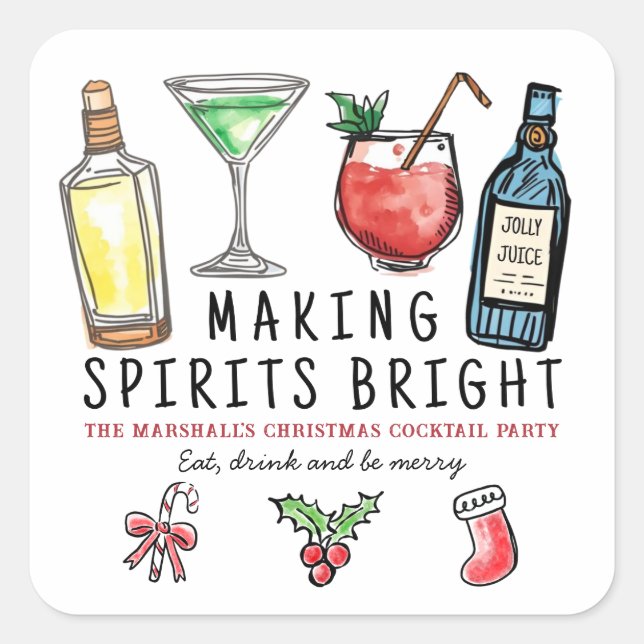 Sticker Carré Boissons de Noël «Making Spirits Bright» Cocktail  (Devant)
