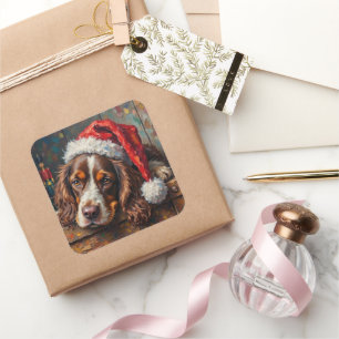 Sticker Carré Boîte à jouets de Noël vintage pour chien Cocker S