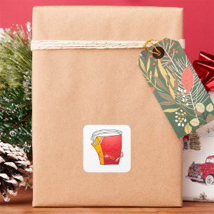 Sticker Carré Boîte à plats à emporter avec baguettes Nourriture