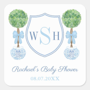 Sticker Carré Boîte à topiaire en buis avec monogramme de la fam