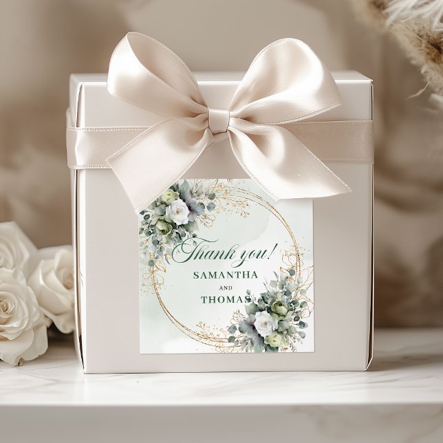 Sticker Carré Boîte de faveur de verdure Boho élégante Autocolla (Elegant Boho Greenery Favor Box Gold Stickers)