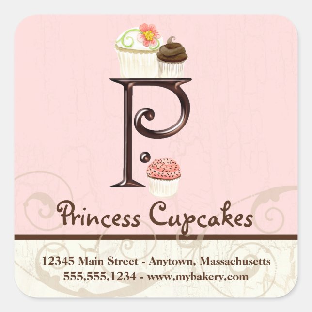 Sticker Carré Boîte de logo pour cupcake à l'aquarelle P (Devant)