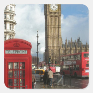 Sticker Carré Boîte de téléphone de Londres et Big Ben (St.K)
