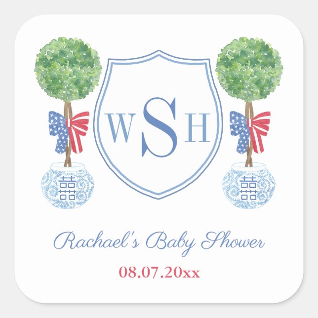 Sticker Carré Boîte intelligente Blason de monogramme en buis po (Devant)