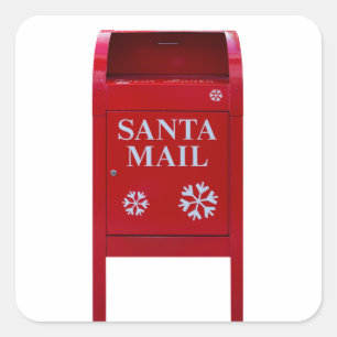 Sticker Carré Boîte Père Noël Red Mail avec des flocons de ne