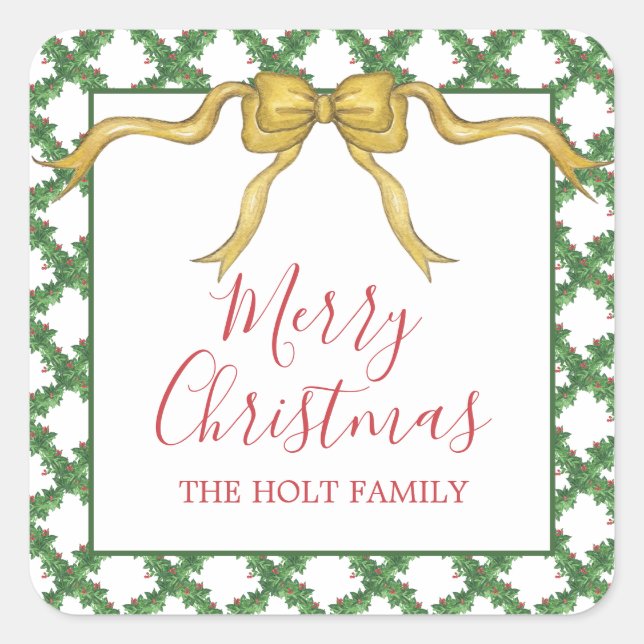 Sticker Carré Boîtier cadeau de Noël en bois doré (Devant)