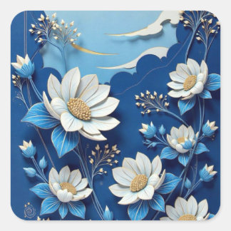 Sticker Carré Boîtier téléphonique en porcelaine bleue et blanch