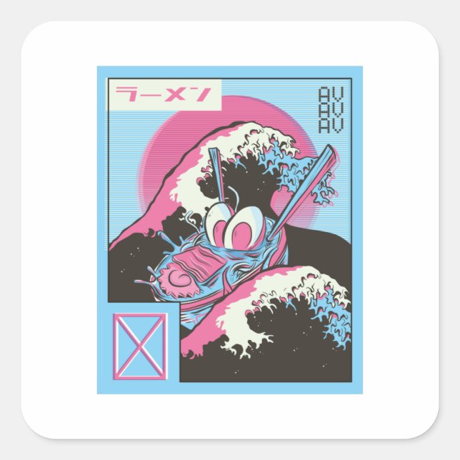 Sticker Carré Bol de Ramen Design Vaporwave (Devant)