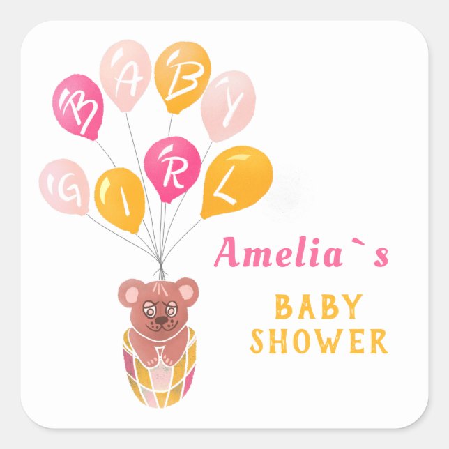 Sticker Carré Boloon Bébé Bébé Baby shower fille en peluche mou (Devant)