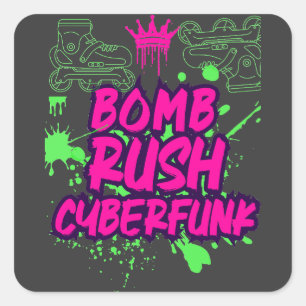 Sticker Carré Bomb Rush Cyberfunk — Vibes de Graffiti de Rue Néo