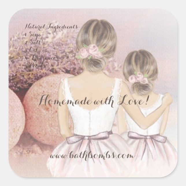 Sticker Carré Bombes de bain artisanales avec amour  (Devant)