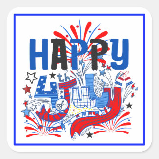 Sticker Carré Bon 4 juillet Fireworks USA-63261