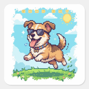 Sticker Carré Bon Chien Pixel Puppy Design de Jeu Rétro