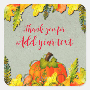 Sticker Carré Bon thanksgiving Citrouille Feuille Automne