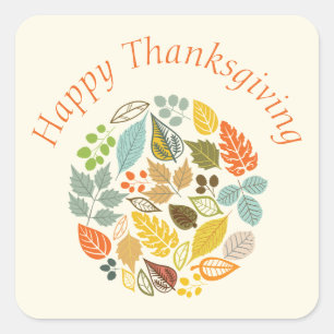 Sticker Carré Bon thanksgiving coloré Feuille Pastel