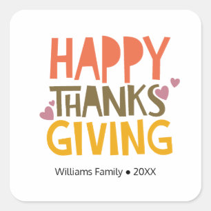 Sticker Carré Bon thanksgiving coloré Jour Nom personnalisé
