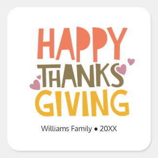 Sticker Carré Bon thanksgiving coloré Jour Nom personnalisé
