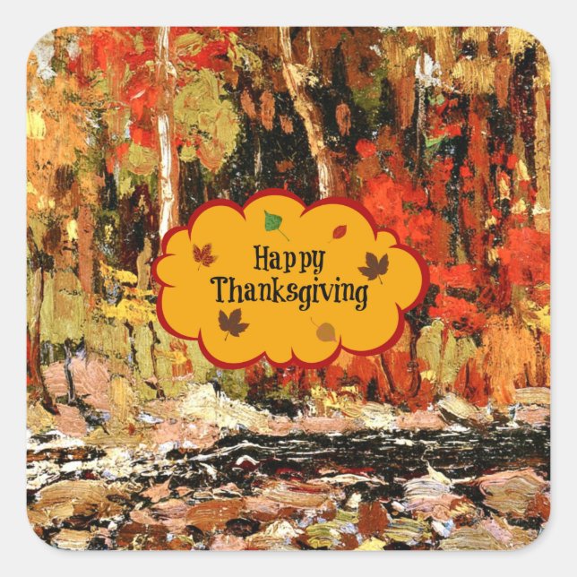 Sticker Carré Bon thanksgiving, couleurs d'automne, (Devant)