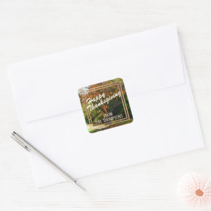 Sticker Carré Bon thanksgiving d'aquarelle de forêt personnalisé