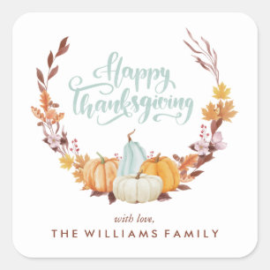 Sticker Carré Bon thanksgiving Delicate Fall Wreath