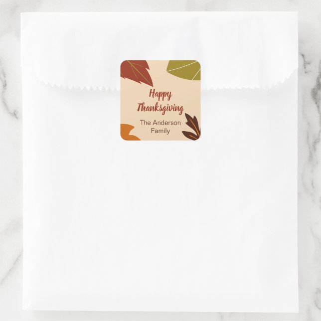 Sticker Carré Bon thanksgiving Fall Leaves et votre nom (Sac)