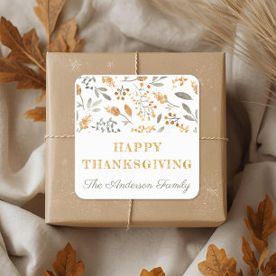Sticker Carré Bon thanksgiving Floral d'automne et Berries
