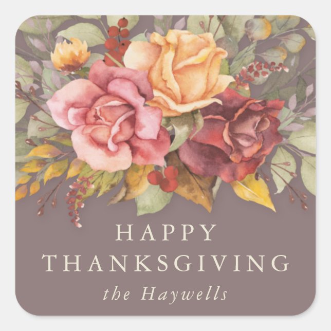Sticker Carré Bon thanksgiving frontalier floral (Devant)