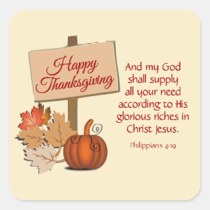 Sticker Carré BON THANKSGIVING Mon Dieu Apportera Phil 4:19