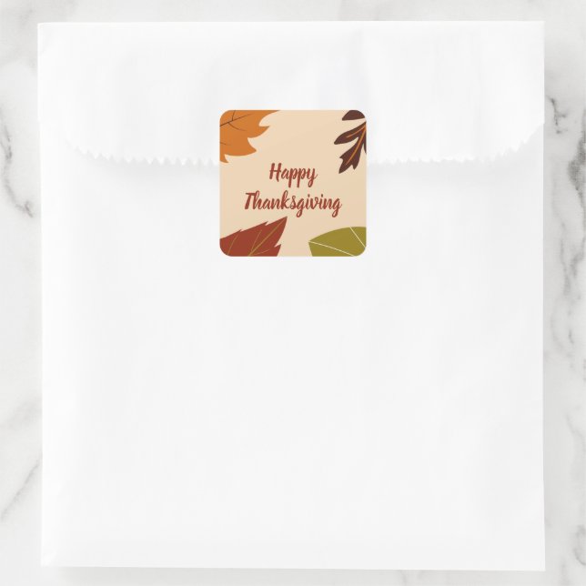 Sticker Carré Bon thanksgiving Orange Brown Feuilles de automne  (Sac)