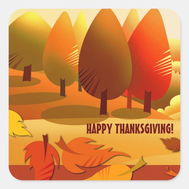 Sticker Carré Bon thanksgiving. Paysage d'automne (Devant)