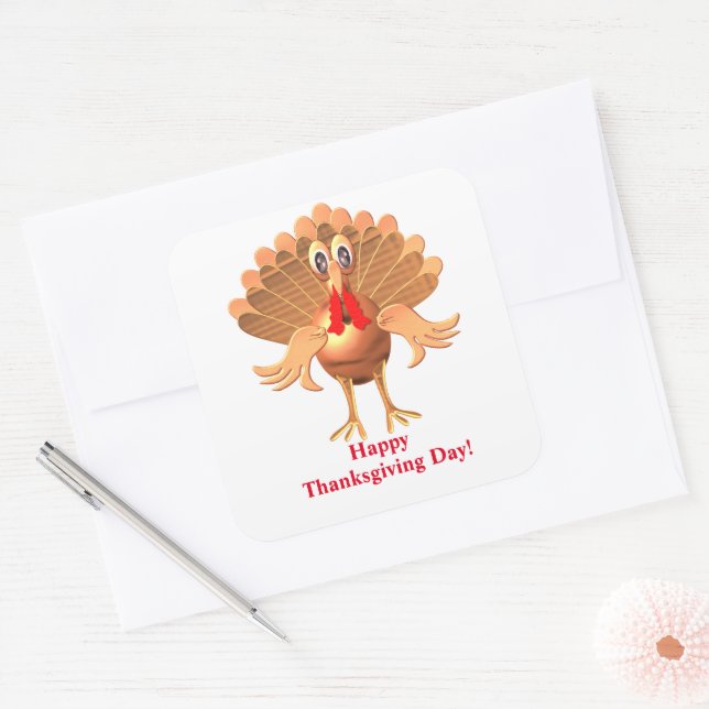 Sticker Carré Bon thanksgiving Turquie, Personnalisé (Enveloppe)