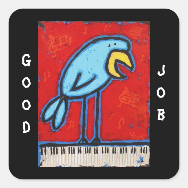 Sticker Carré bon travail piano collants étudiants avec bluebird (Devant)