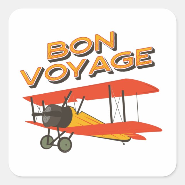 Sticker Carré Bon Voyage Biplane Avion Vintage (Devant)