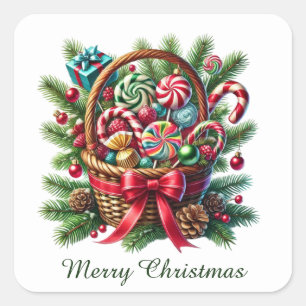 Sticker Carré Bonbon de menthe de Noël festive