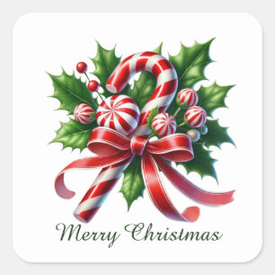 Sticker Carré Bonbons de menthe poivrée festive Joyeux Noël