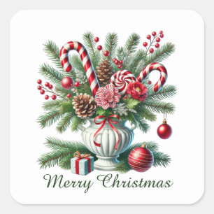 Sticker Carré Bonbons de menthe poivrée festive Joyeux Noël