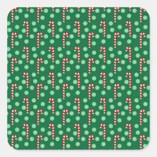 Sticker Carré Bonbons en forme de canne rouge et verte pour Noël
