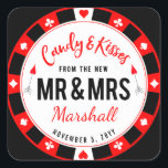 Sticker Carré Bonbons et baisers pour le nouveau M. et Mme Las V<br><div class="desc">Quelque chose de sucré pour vos invités avec un badge rond comme une puce de poker,  Las Vegas style marque. Aussi disponible imprimé sur un sac de faveur.</div>