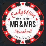 Sticker Carré Bonbons et baisers pour le nouveau M. et Mme Las V<br><div class="desc">Quelque chose de sucré pour vos invités avec un badge rond comme une puce de poker,  Las Vegas style marque. Aussi disponible imprimé sur un sac de faveur.</div>
