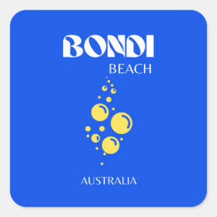 Sticker Carré Bondi Beach, Bondi Beach Travel Art, Bleu